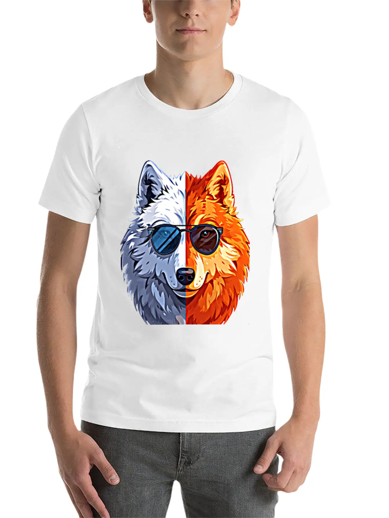 Wolf Face Wolf With Glasses Breathable Graphic T-Shirt – Perfect For Casual Days
