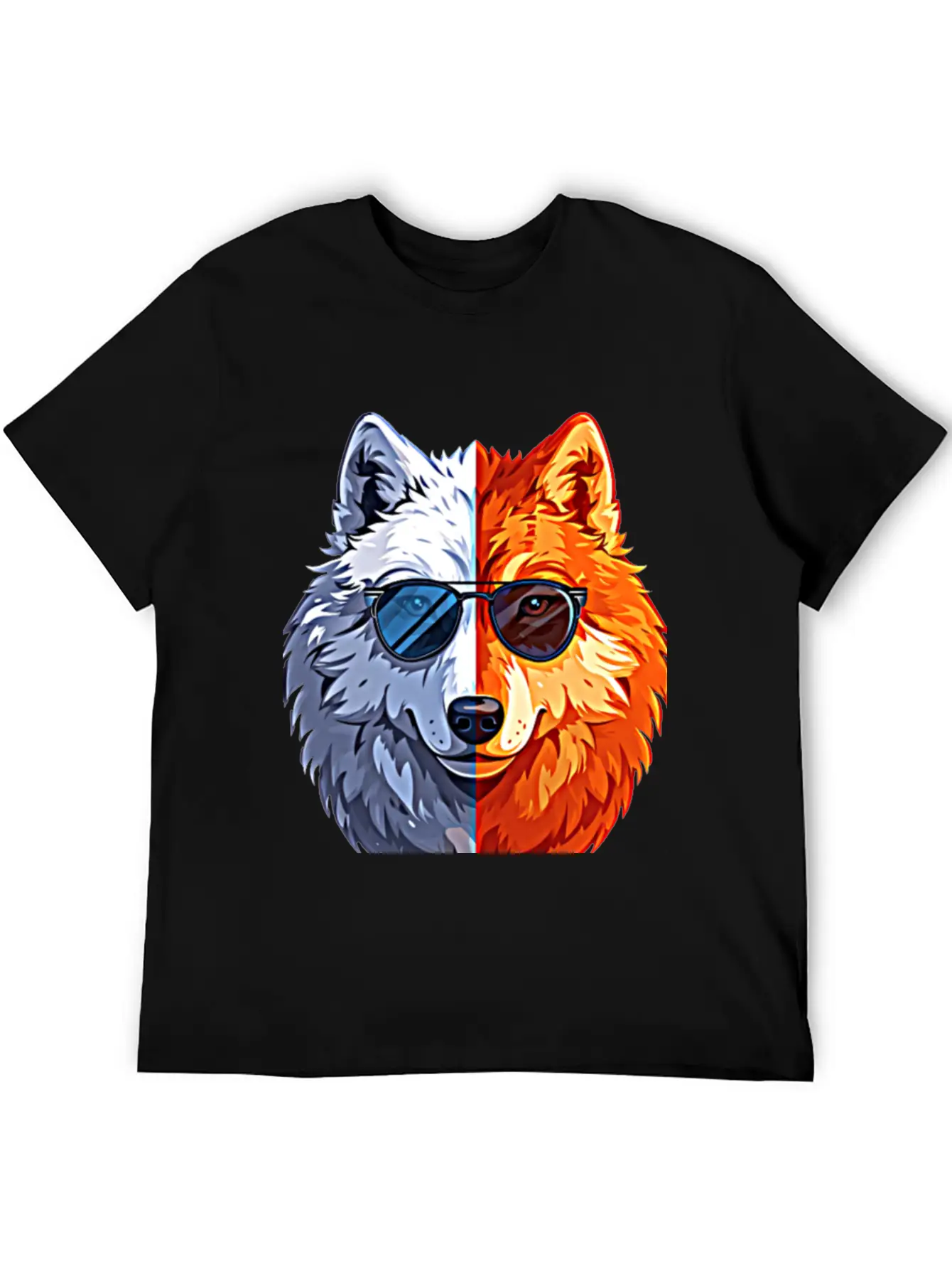 Wolf Face Wolf With Glasses Breathable Graphic T-Shirt – Perfect For Casual Days