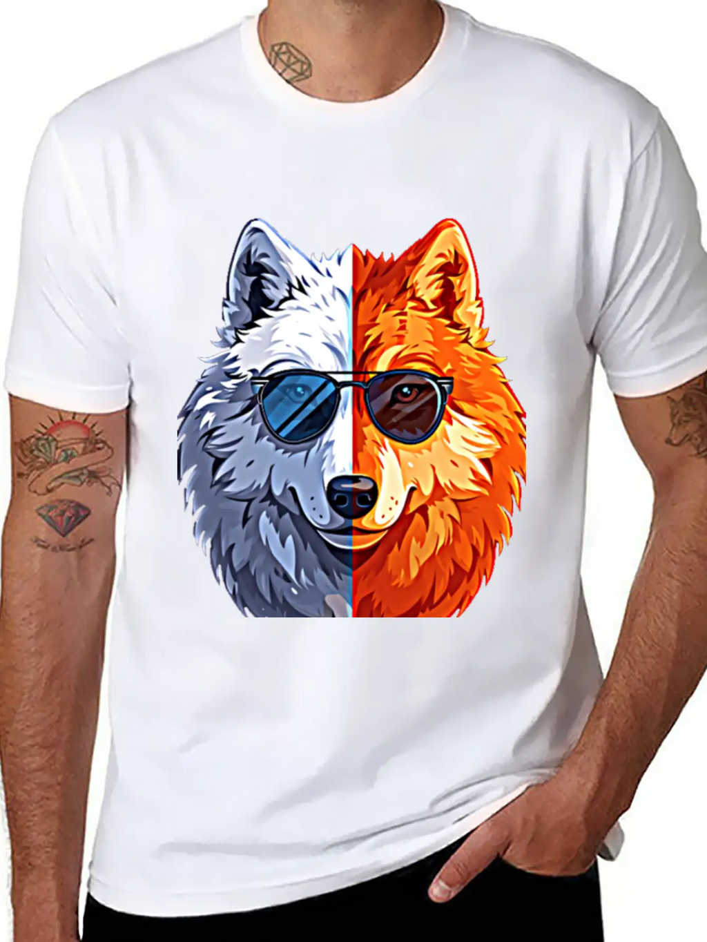 Wolf Face Wolf With Glasses Breathable Graphic T-Shirt – Perfect For Casual Days