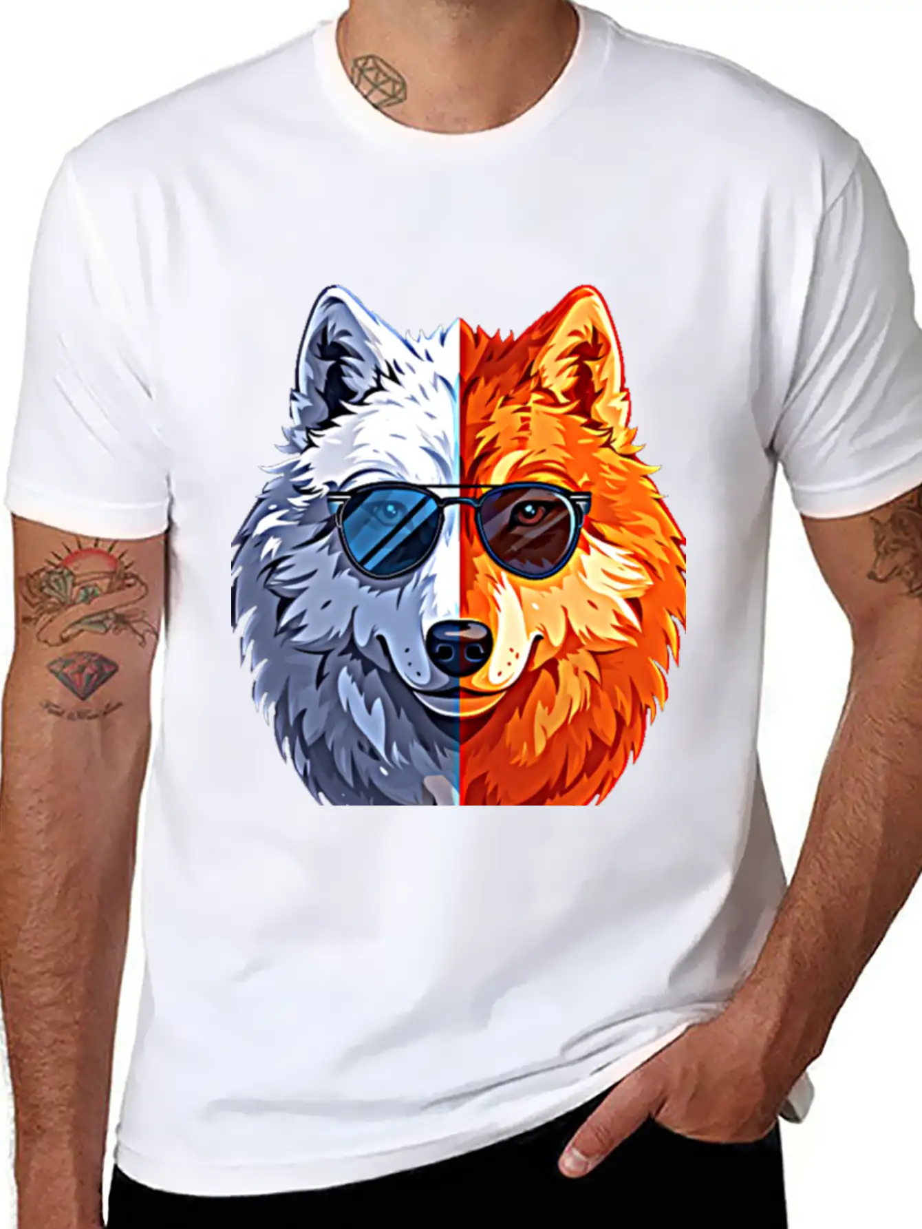 Wolf Face Wolf With Glasses Breathable Graphic T-Shirt – Perfect For Casual Days