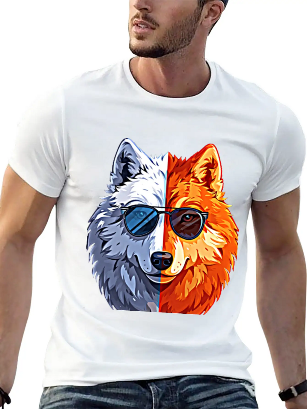 Wolf Face Wolf With Glasses Breathable Graphic T-Shirt – Perfect For Casual Days