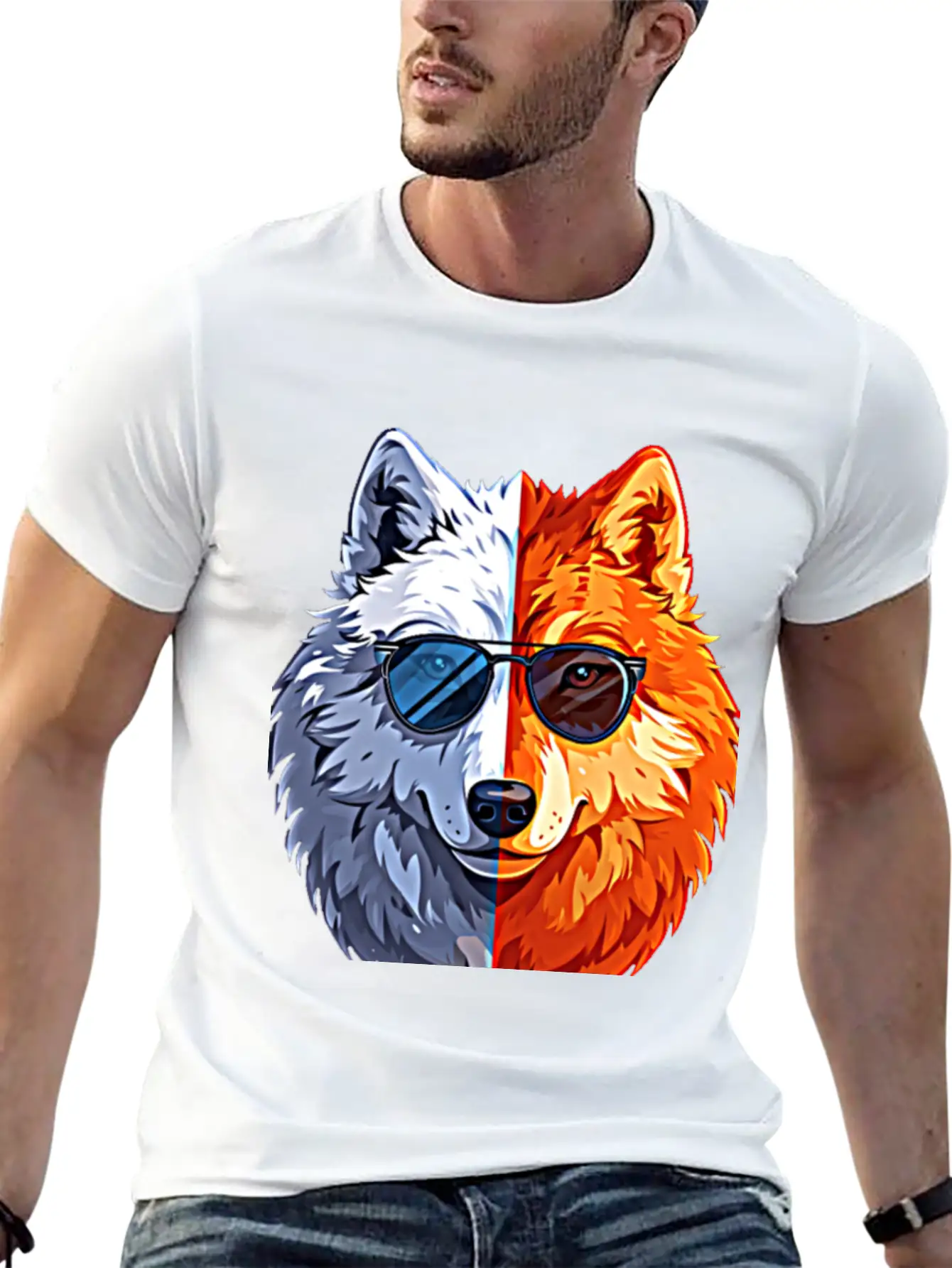 Wolf Face Wolf With Glasses Breathable Graphic T-Shirt – Perfect For Casual Days