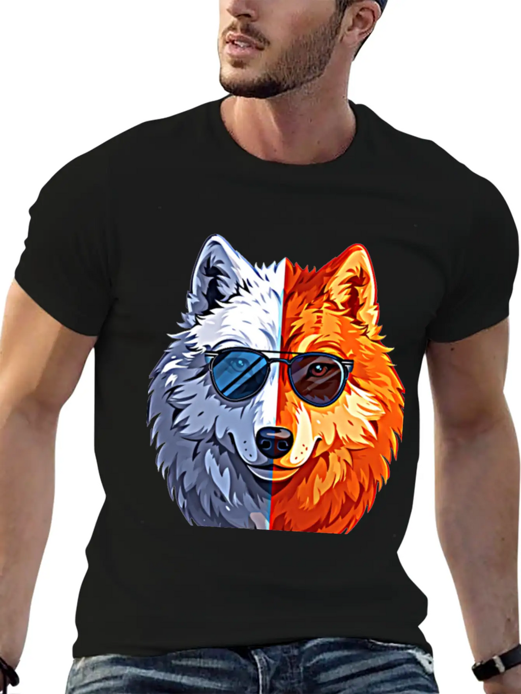 Wolf Face Wolf With Glasses Breathable Graphic T-Shirt – Perfect For Casual Days