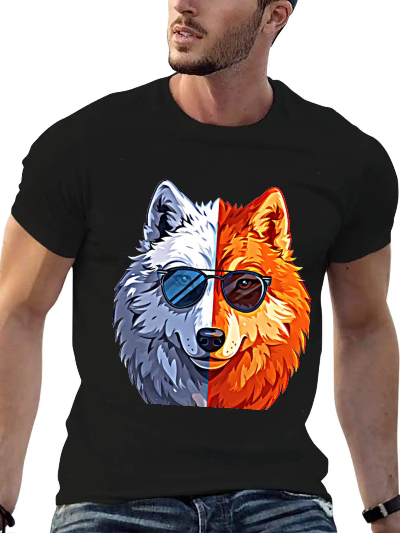 Wolf Face Wolf With Glasses Breathable Graphic T-Shirt – Perfect For Casual Days