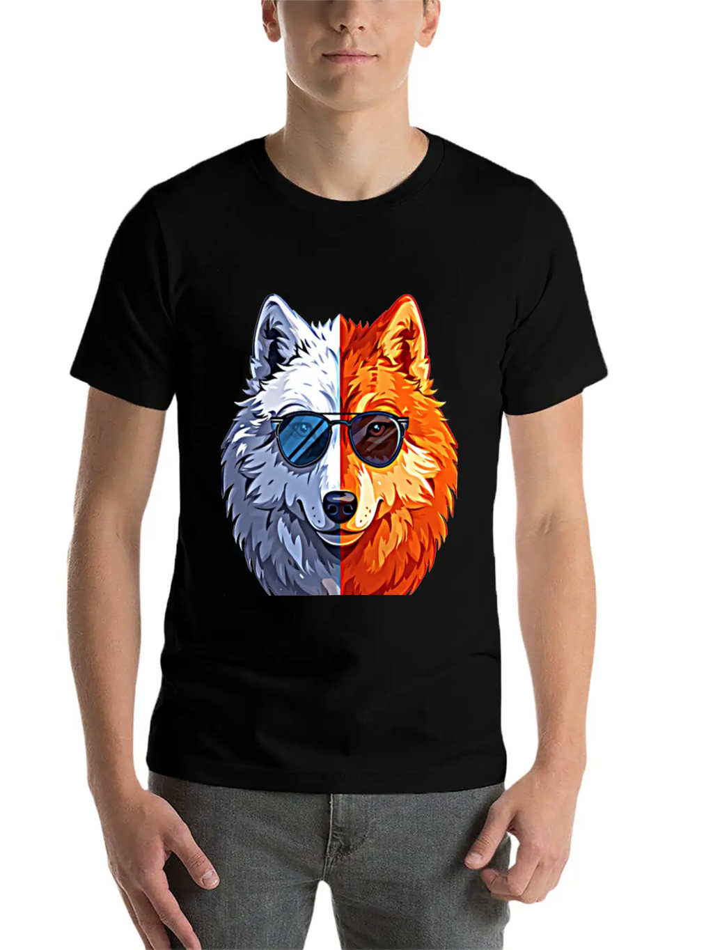 Wolf Face Wolf With Glasses Breathable Graphic T-Shirt – Perfect For Casual Days