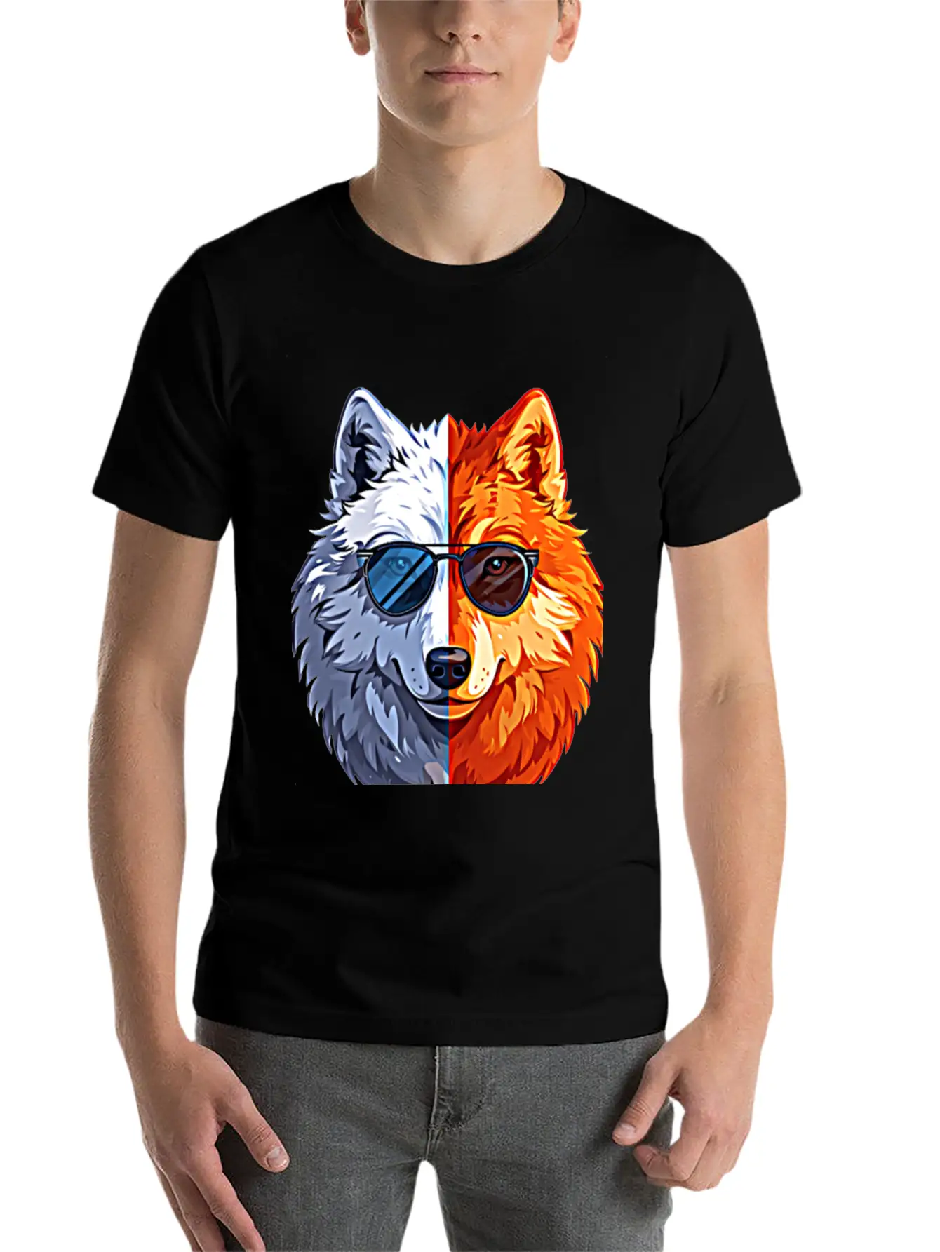 Wolf Face Wolf With Glasses Breathable Graphic T-Shirt – Perfect For Casual Days