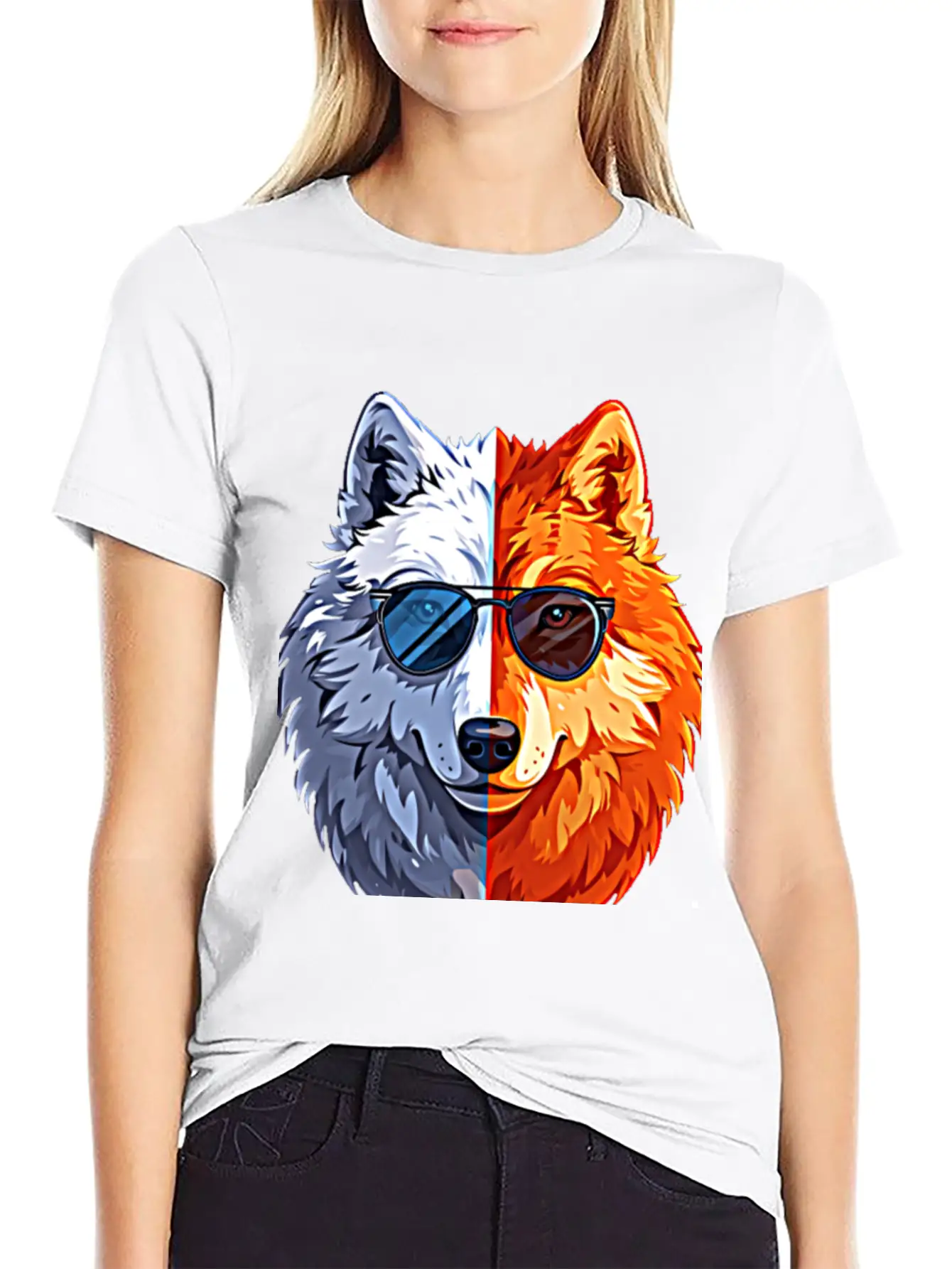 Wolf Face Wolf With Glasses Breathable Graphic T-Shirt – Perfect For Casual Days