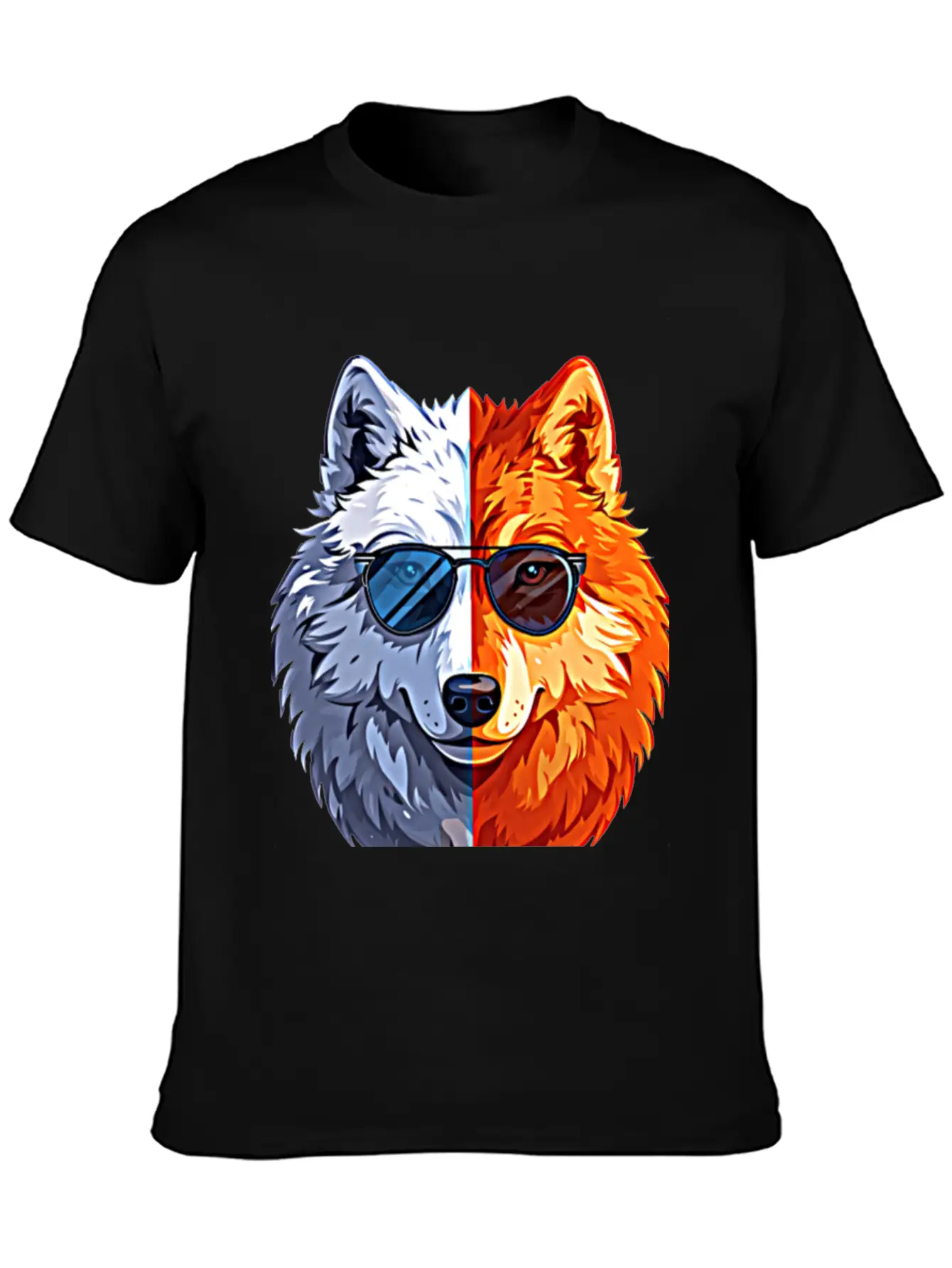 Wolf Face Wolf With Glasses Breathable Graphic T-Shirt – Perfect For Casual Days