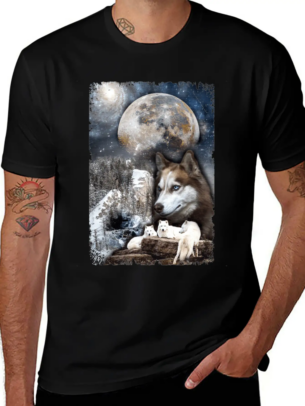 Wolf Family Moon Winter Mountain Wolves Classic Cotton Tee – Unisex Comfort For Any Season