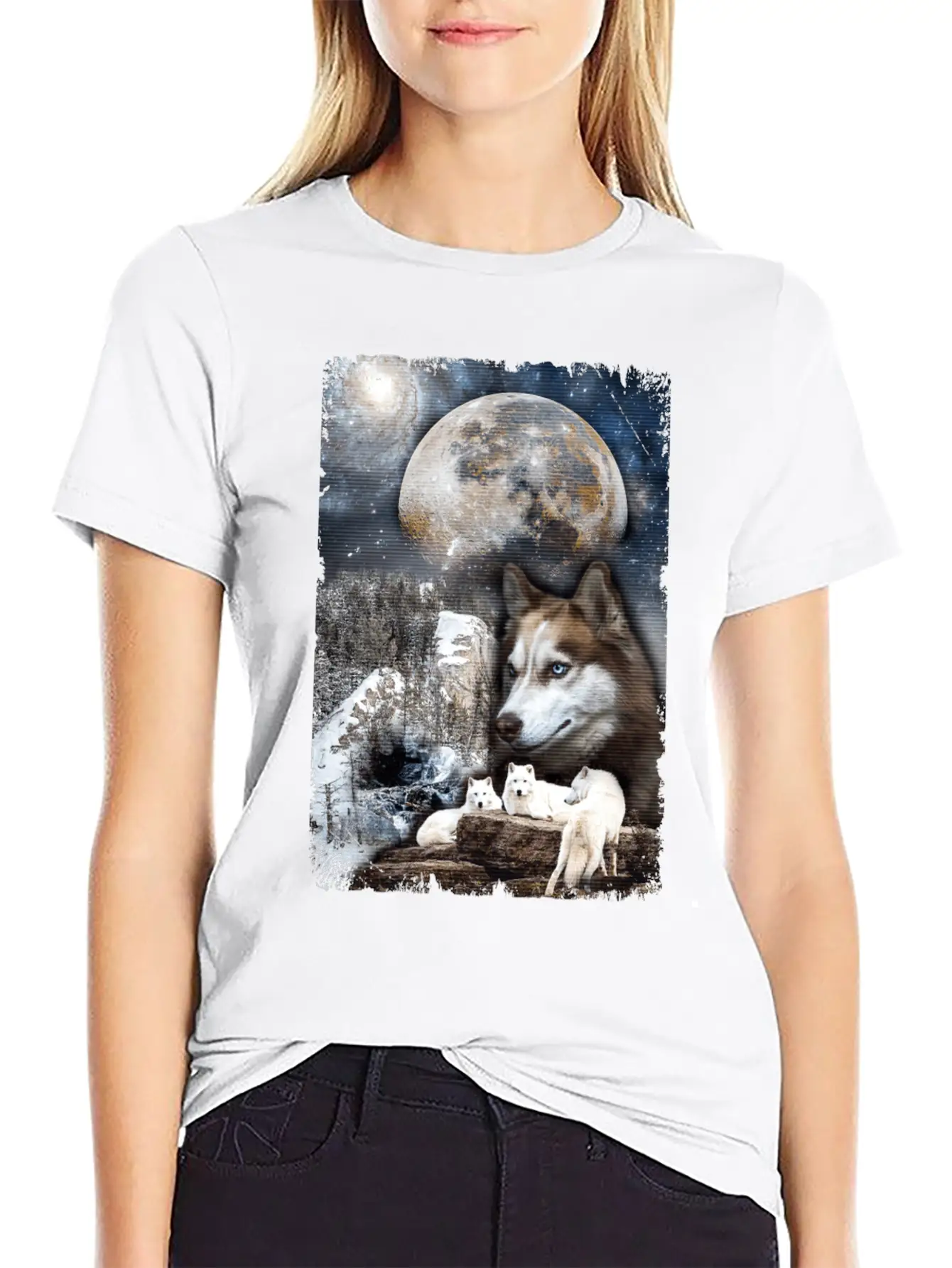 Wolf Family Moon Winter Mountain Wolves Classic Cotton Tee – Unisex Comfort For Any Season