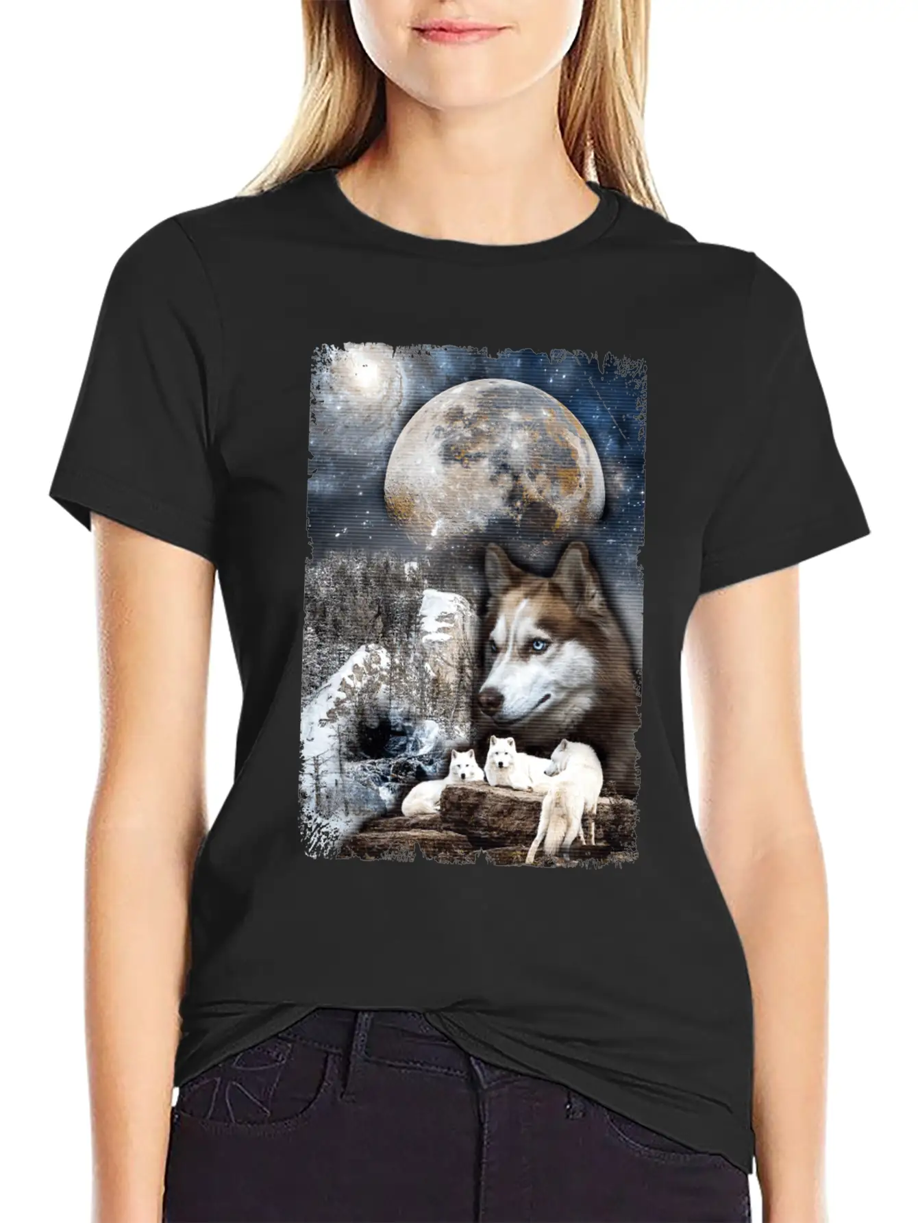 Wolf Family Moon Winter Mountain Wolves Classic Cotton Tee – Unisex Comfort For Any Season