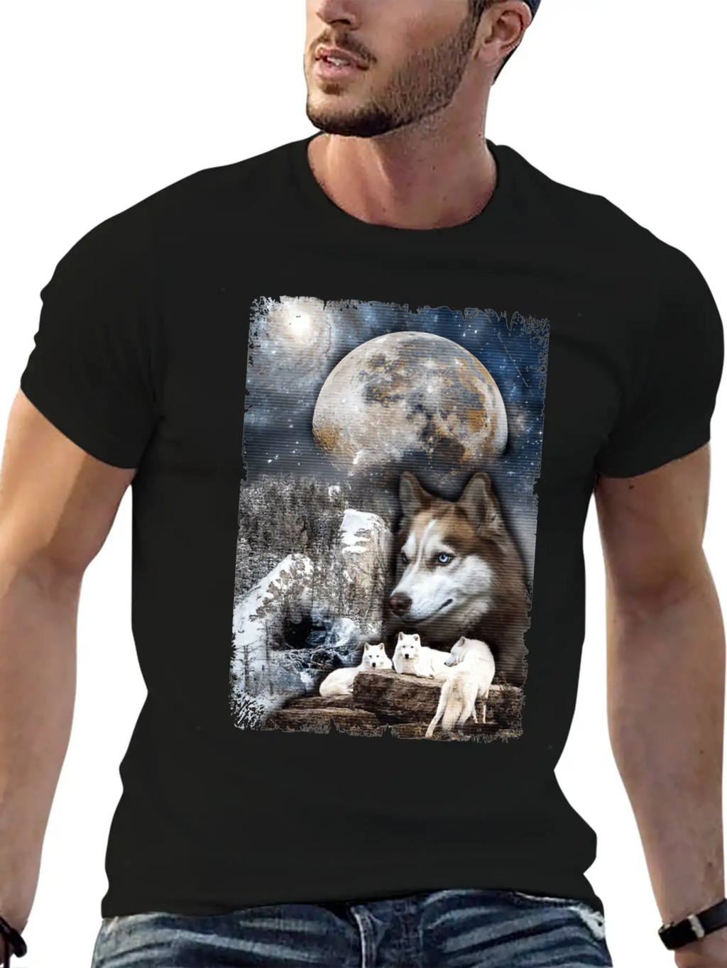 Wolf Family Moon Winter Mountain Wolves Classic Cotton Tee – Unisex Comfort For Any Season