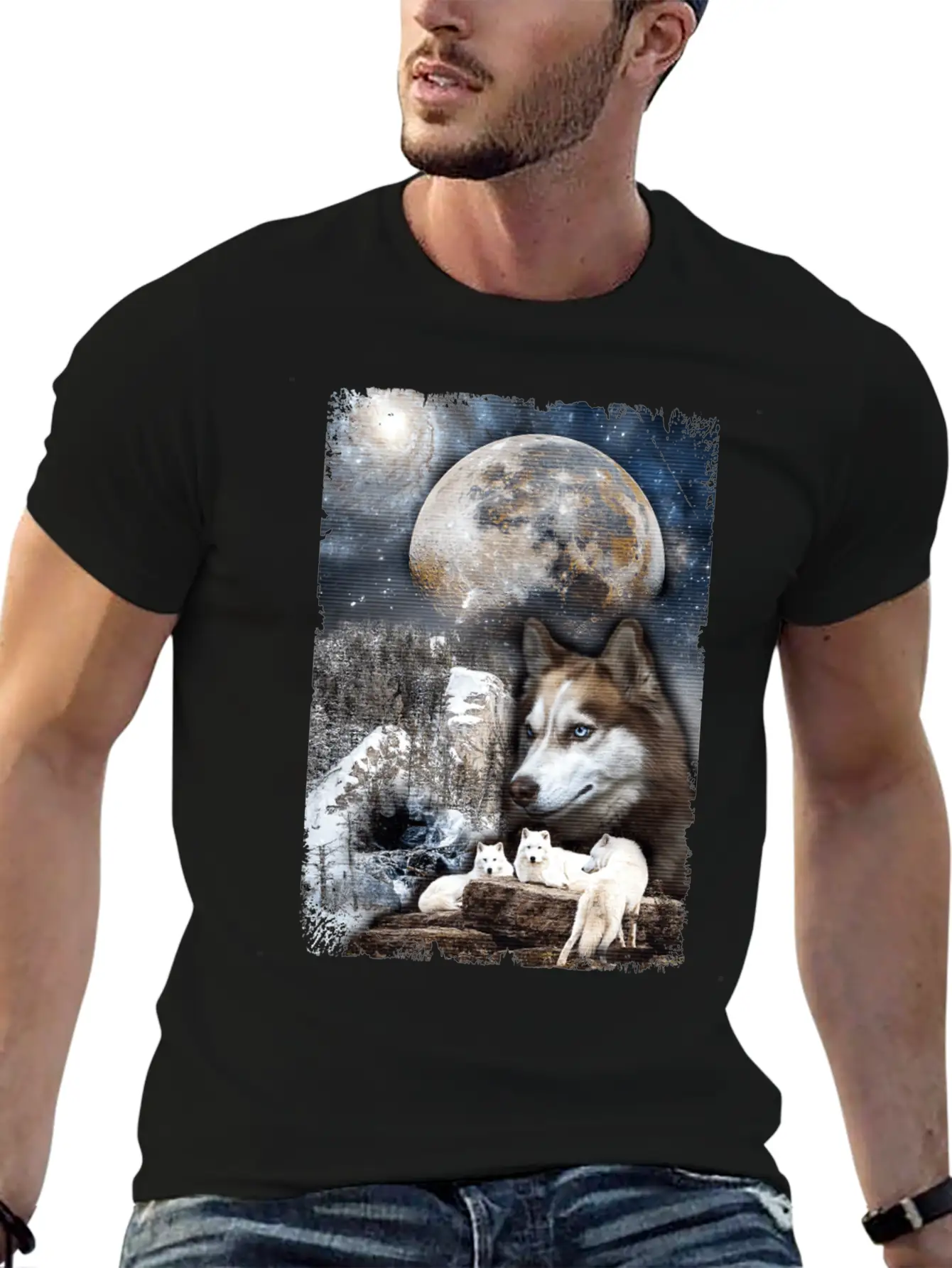Wolf Family Moon Winter Mountain Wolves Classic Cotton Tee – Unisex Comfort For Any Season