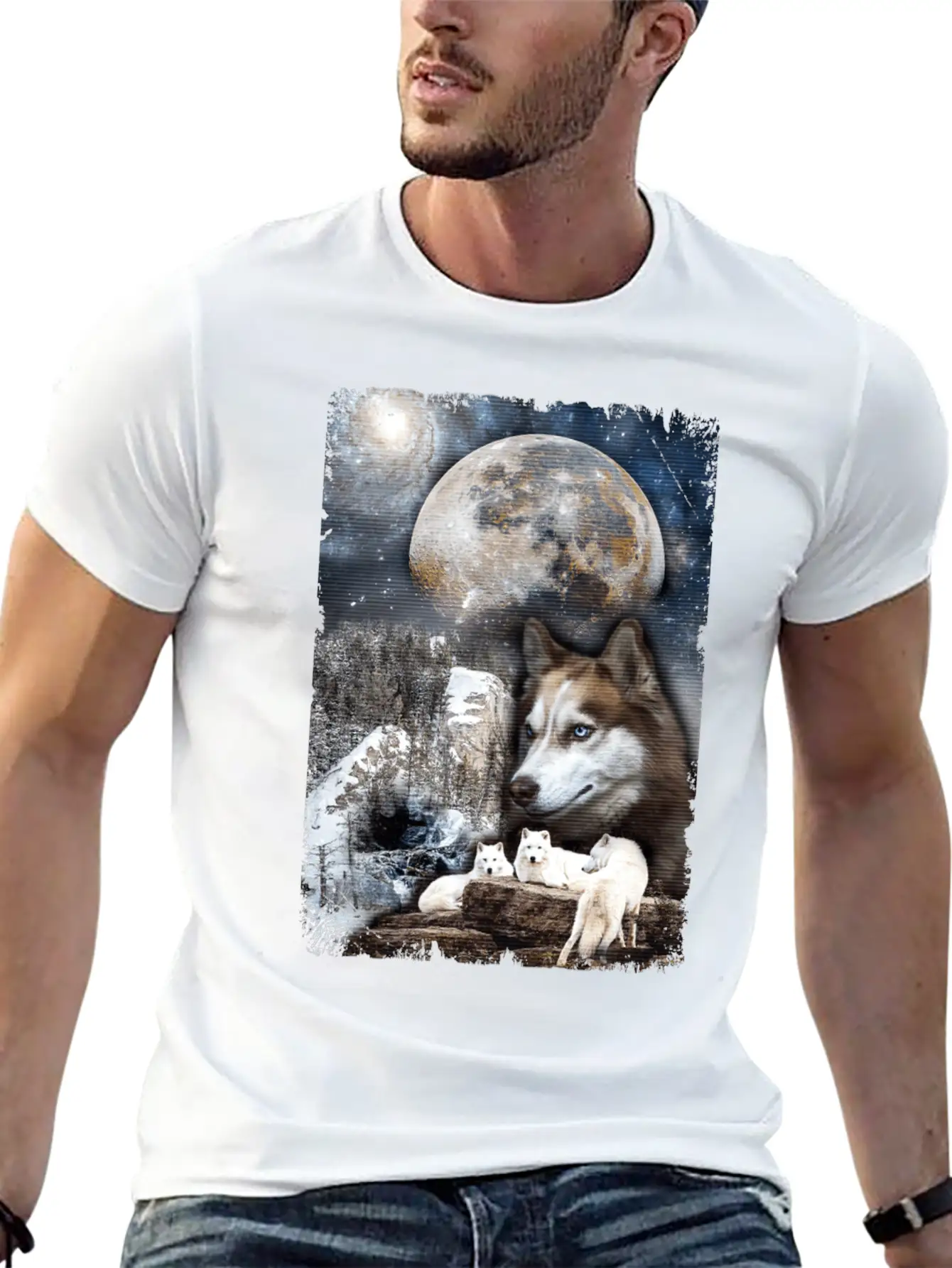 Wolf Family Moon Winter Mountain Wolves Classic Cotton Tee – Unisex Comfort For Any Season
