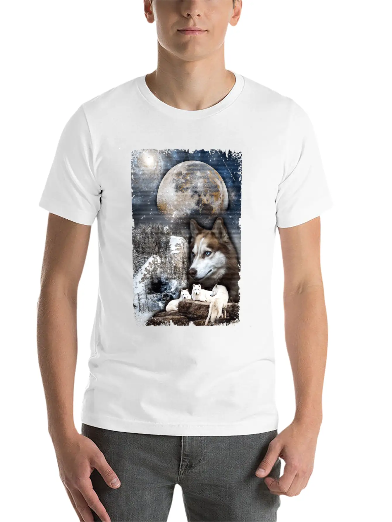 Wolf Family Moon Winter Mountain Wolves Classic Cotton Tee – Unisex Comfort For Any Season