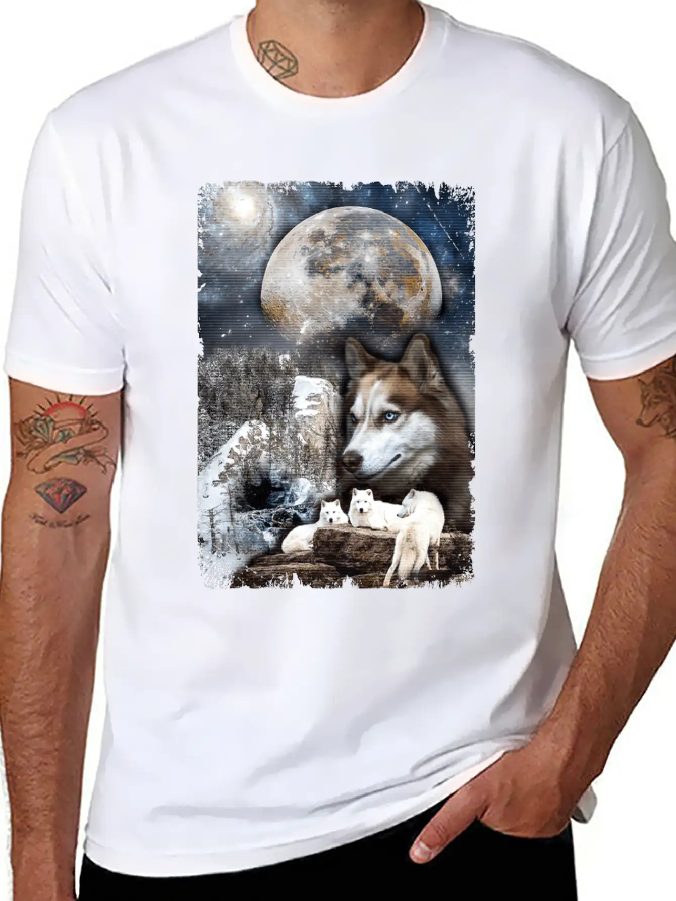 Wolf Family Moon Winter Mountain Wolves Classic Cotton Tee – Unisex Comfort For Any Season