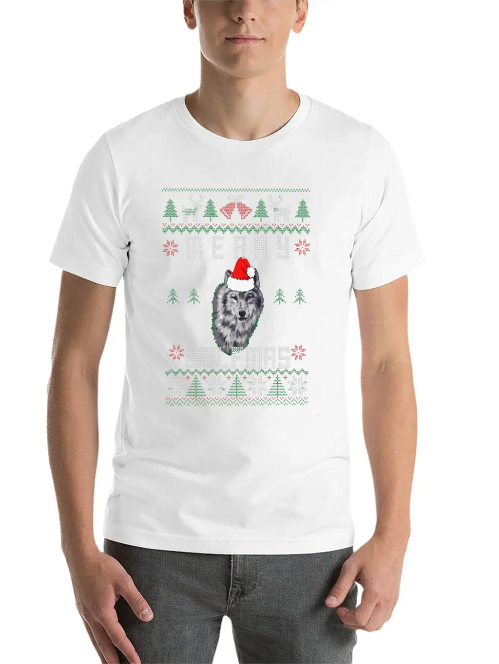Wolf Merry Wolfmas Christmas Wolf Breathable Graphic T-Shirt – Perfect For Casual Days