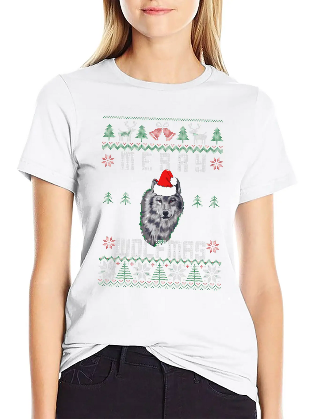 Wolf Merry Wolfmas Christmas Wolf Breathable Graphic T-Shirt – Perfect For Casual Days