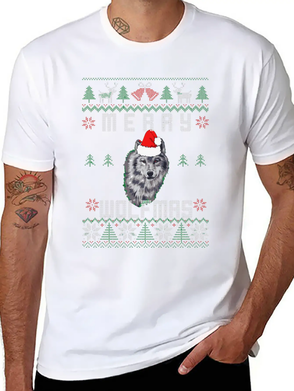 Wolf Merry Wolfmas Christmas Wolf Breathable Graphic T-Shirt – Perfect For Casual Days