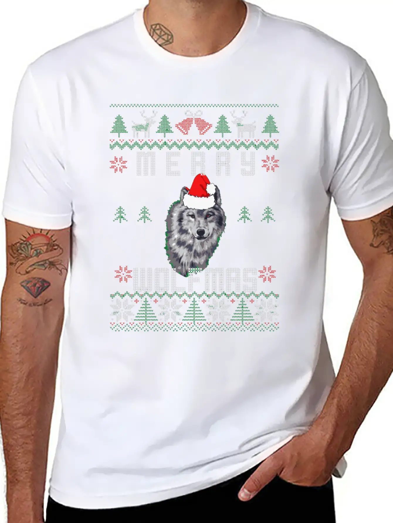 Wolf Merry Wolfmas Christmas Wolf Breathable Graphic T-Shirt – Perfect For Casual Days