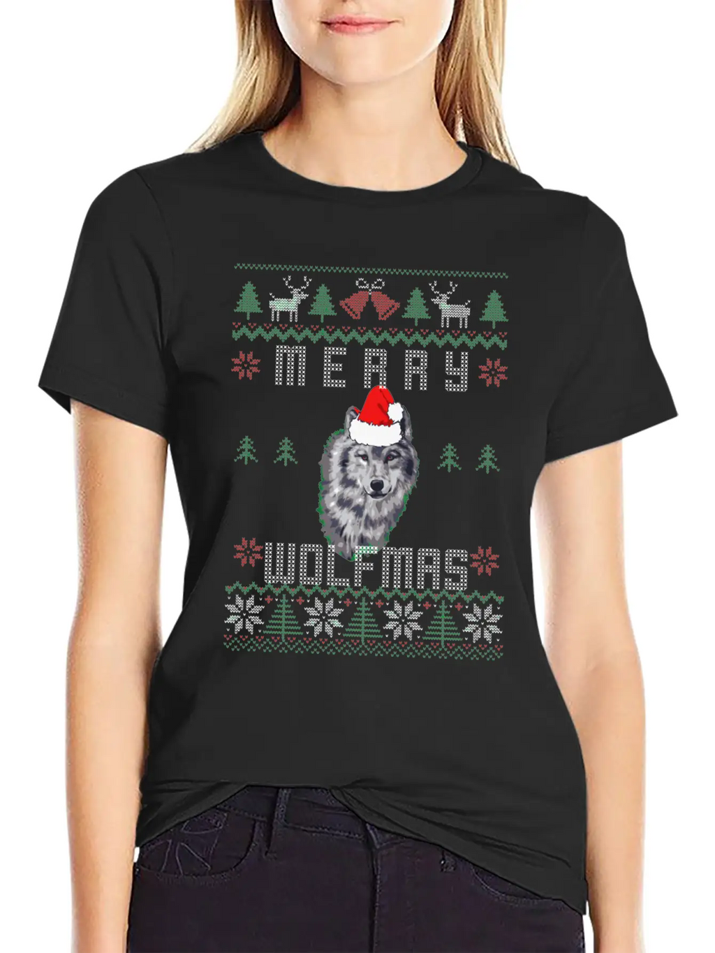 Wolf Merry Wolfmas Christmas Wolf Breathable Graphic T-Shirt – Perfect For Casual Days