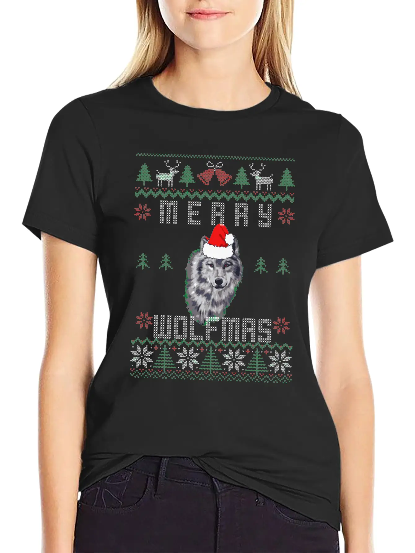 Wolf Merry Wolfmas Christmas Wolf Breathable Graphic T-Shirt – Perfect For Casual Days