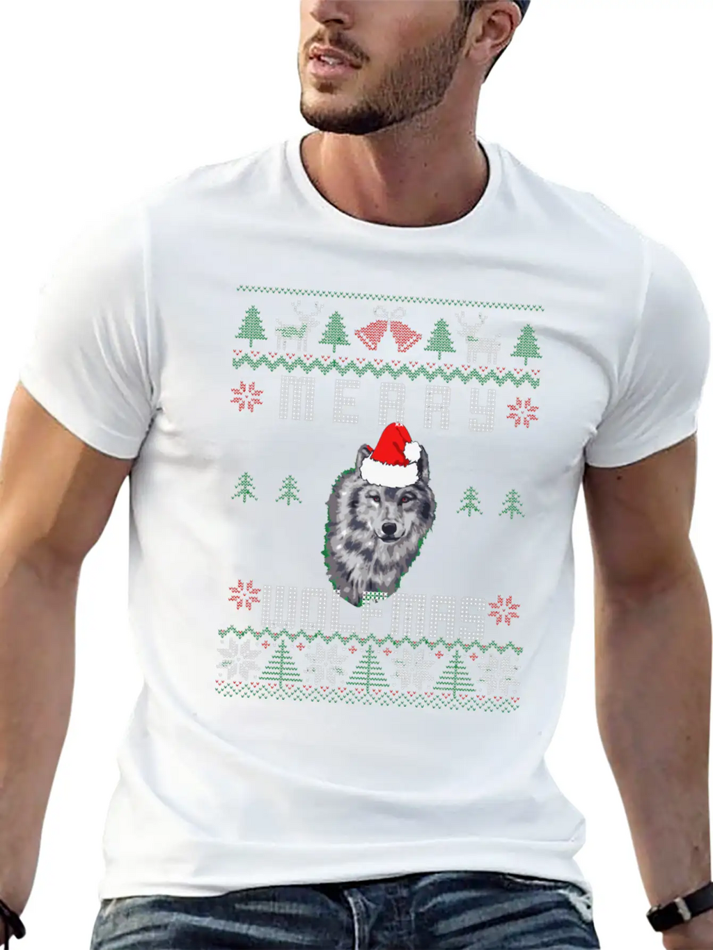 Wolf Merry Wolfmas Christmas Wolf Breathable Graphic T-Shirt – Perfect For Casual Days