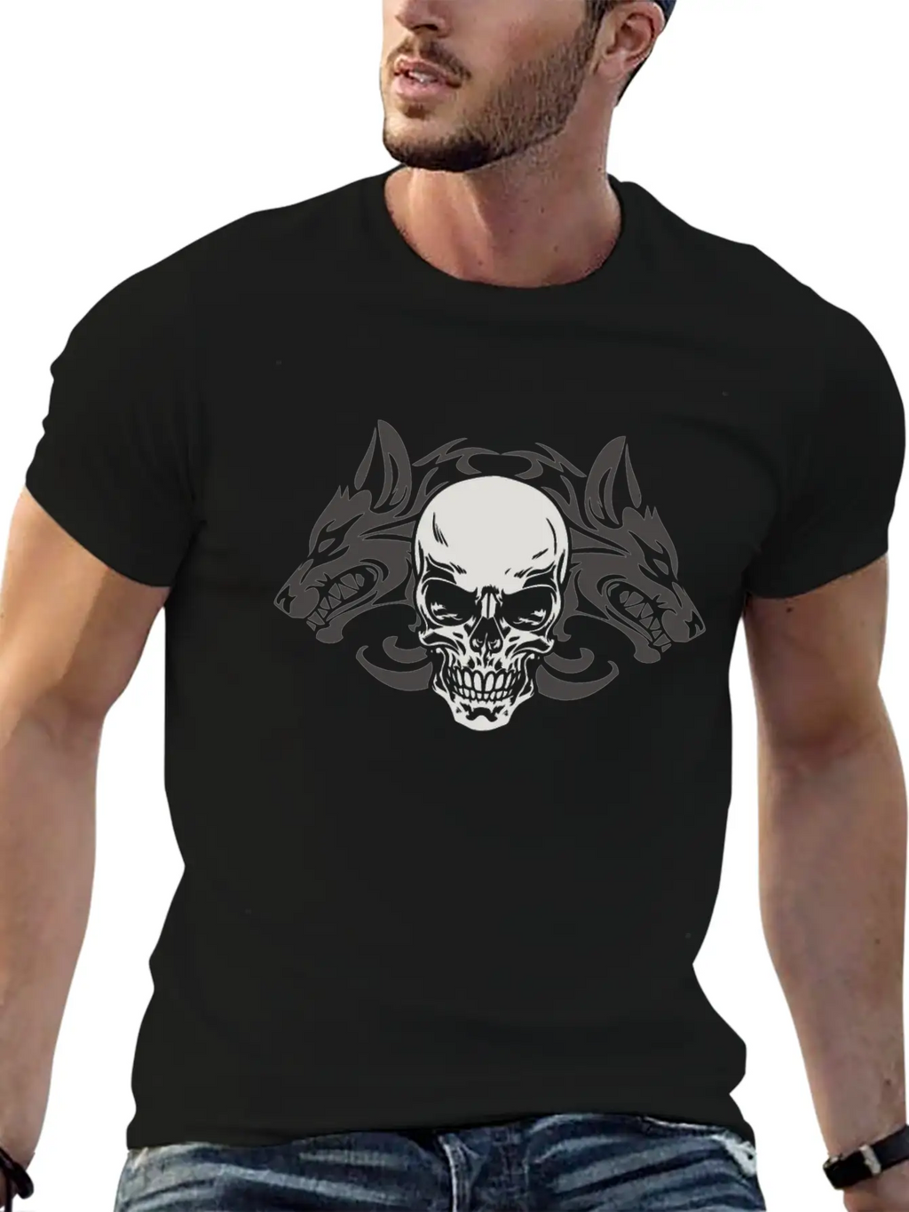 Wolf Skull Halloween Horror Gift T-shirt Stylish Everyday T-Shirt – Unisex Basic Cotton Tee
