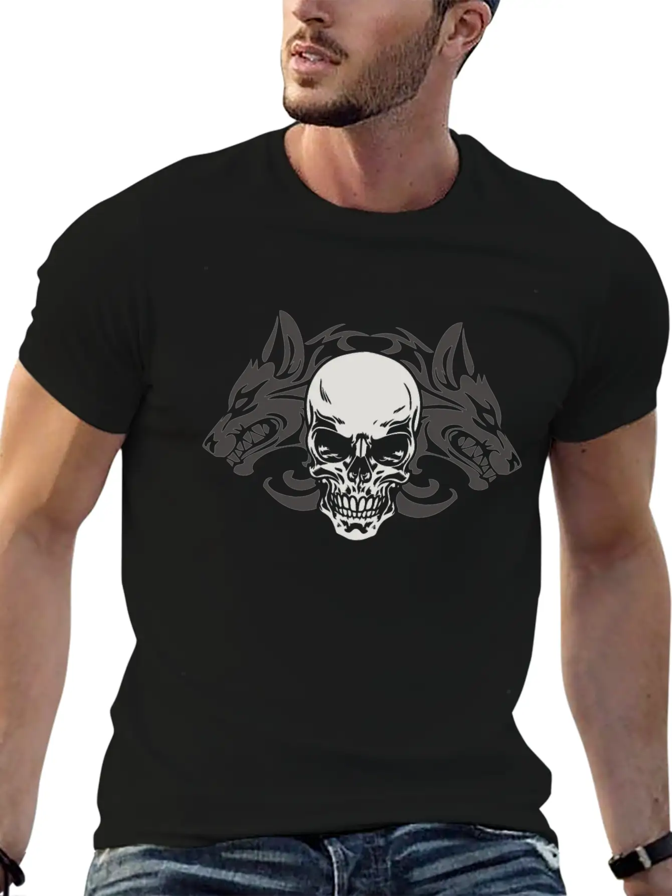 Wolf Skull Halloween Horror Gift T-shirt Stylish Everyday T-Shirt – Unisex Basic Cotton Tee
