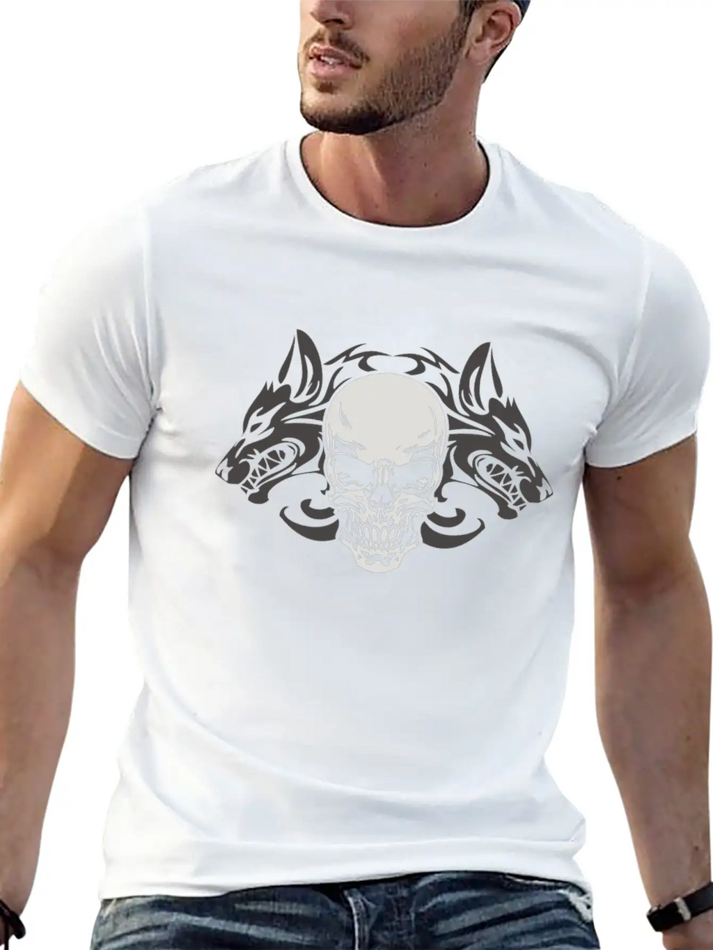 Wolf Skull Halloween Horror Gift T-shirt Stylish Everyday T-Shirt – Unisex Basic Cotton Tee