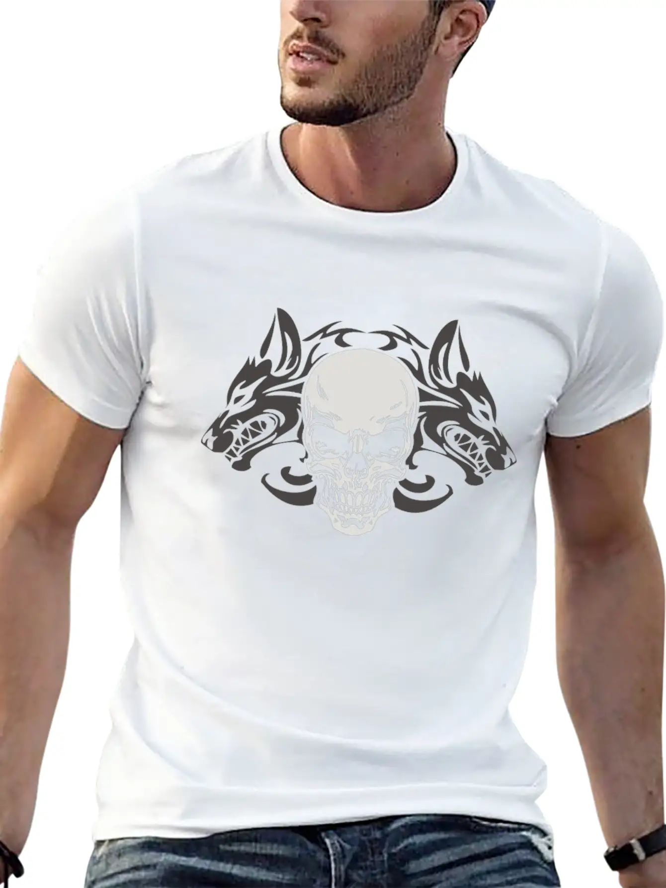 Wolf Skull Halloween Horror Gift T-shirt Stylish Everyday T-Shirt – Unisex Basic Cotton Tee