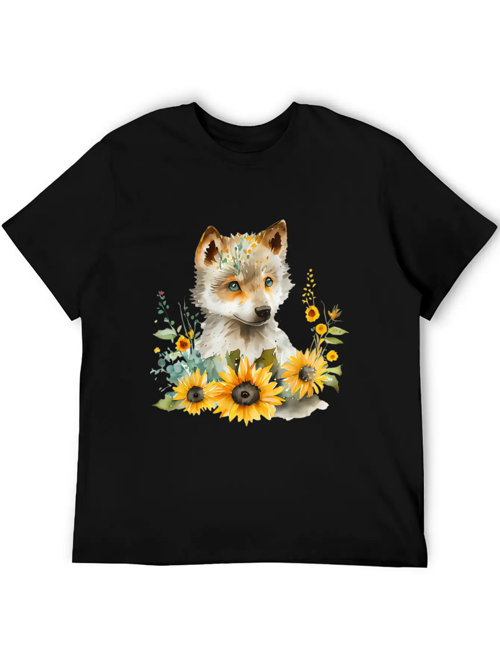 Wolf Sunflower Style Wolf Flower Floral Blossom Wo Basic Graphic T-Shirt – Daily Comfort In Soft Cotton