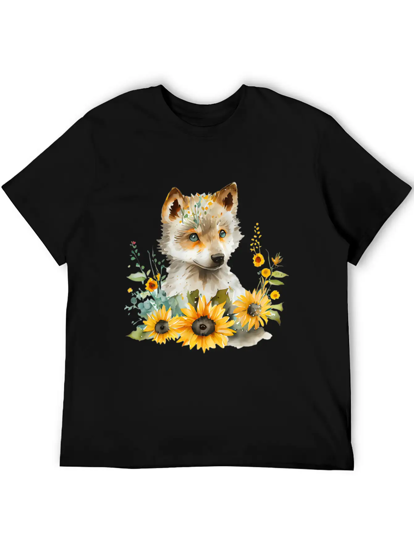 Wolf Sunflower Style Wolf Flower Floral Blossom Wo Basic Graphic T-Shirt – Daily Comfort In Soft Cotton