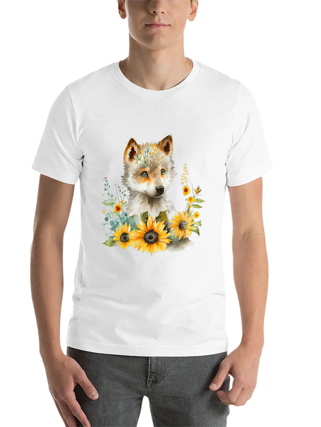 Wolf Sunflower Style Wolf Flower Floral Blossom Wo Basic Graphic T-Shirt – Daily Comfort In Soft Cotton