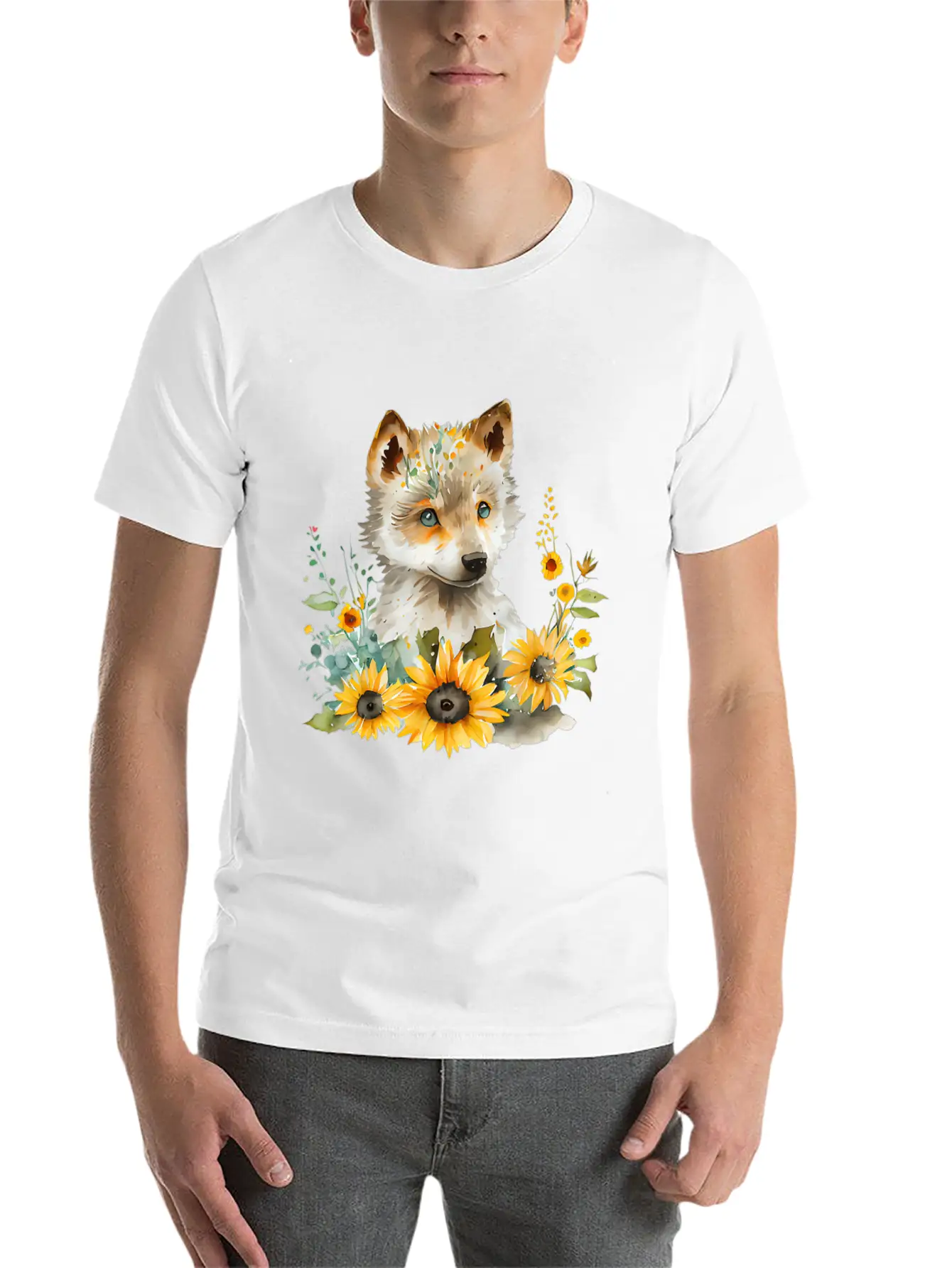 Wolf Sunflower Style Wolf Flower Floral Blossom Wo Basic Graphic T-Shirt – Daily Comfort In Soft Cotton