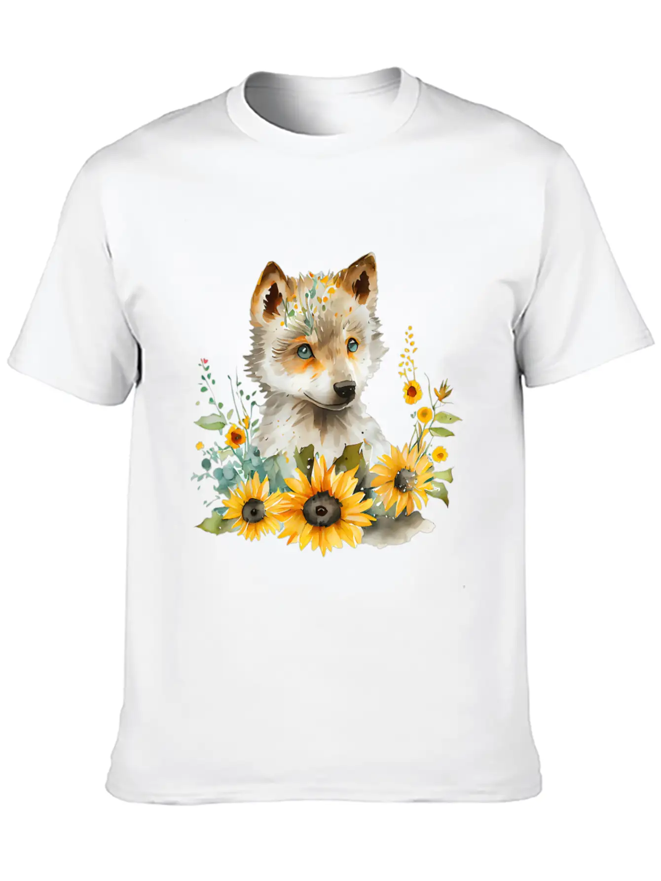 Wolf Sunflower Style Wolf Flower Floral Blossom Wo Basic Graphic T-Shirt – Daily Comfort In Soft Cotton