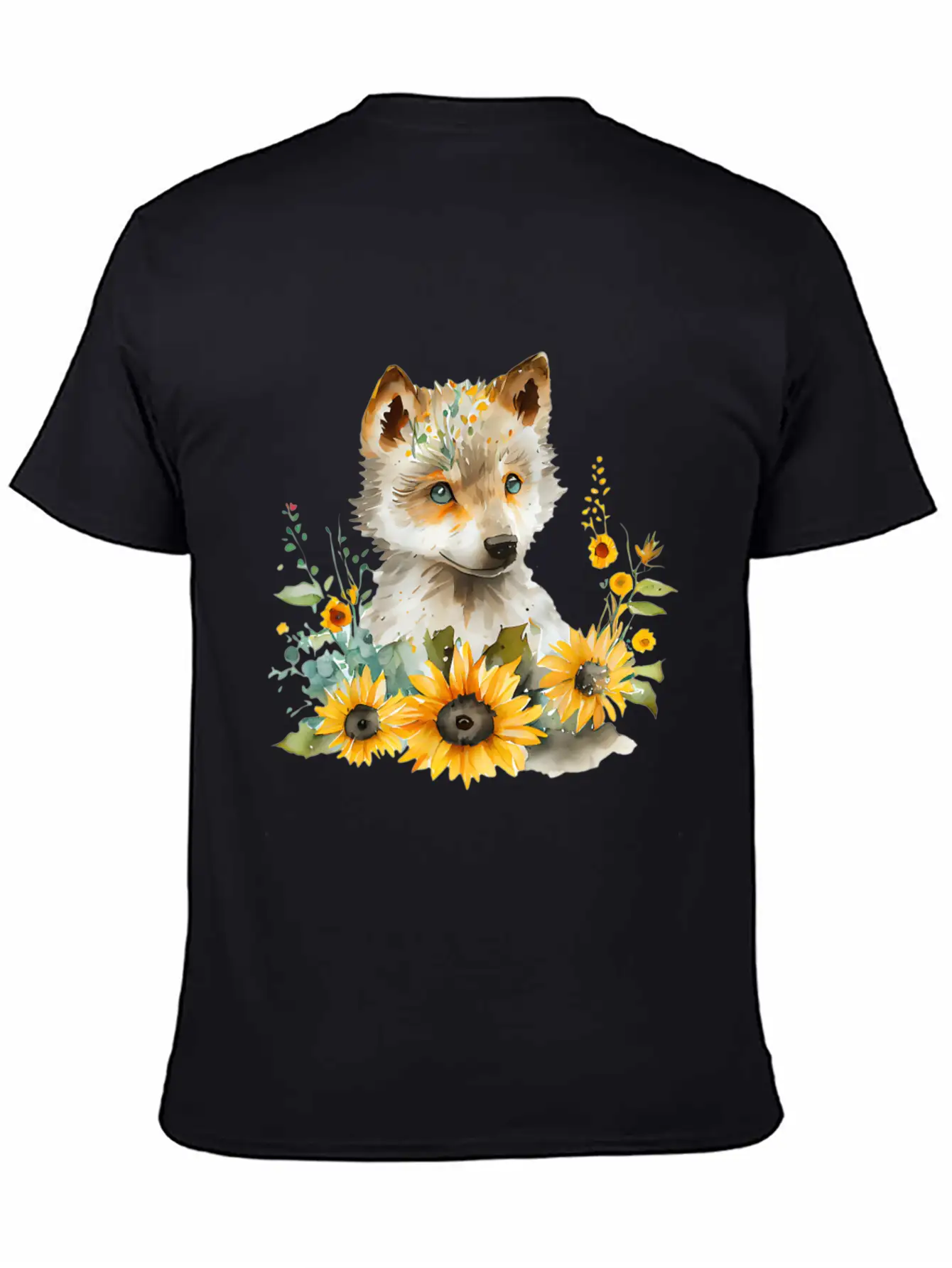 Wolf Sunflower Style Wolf Flower Floral Blossom Wo Basic Graphic T-Shirt – Daily Comfort In Soft Cotton