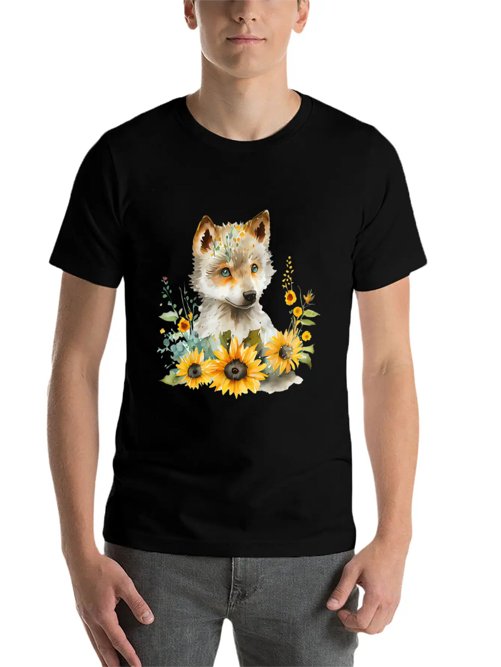 Wolf Sunflower Style Wolf Flower Floral Blossom Wo Basic Graphic T-Shirt – Daily Comfort In Soft Cotton