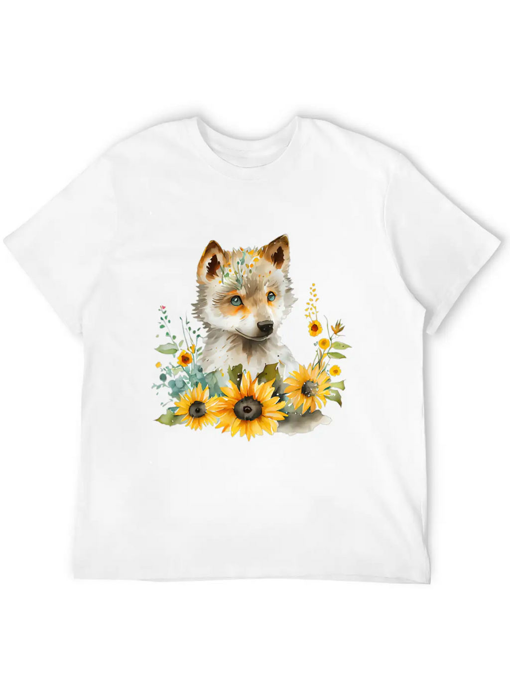 Wolf Sunflower Style Wolf Flower Floral Blossom Wo Basic Graphic T-Shirt – Daily Comfort In Soft Cotton