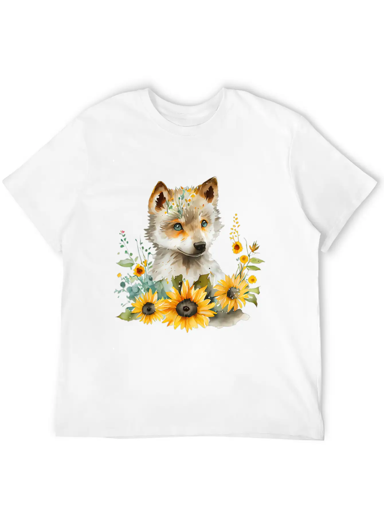 Wolf Sunflower Style Wolf Flower Floral Blossom Wo Basic Graphic T-Shirt – Daily Comfort In Soft Cotton