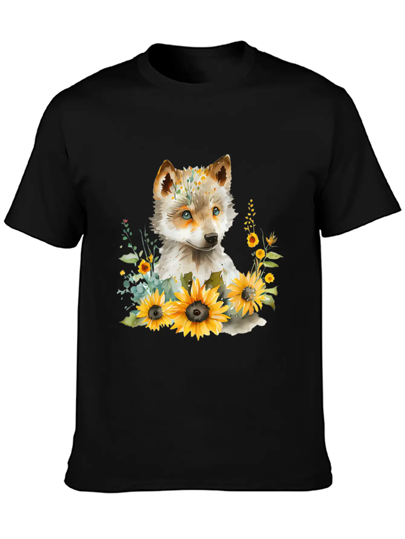 Wolf Sunflower Style Wolf Flower Floral Blossom Wo Basic Graphic T-Shirt – Daily Comfort In Soft Cotton