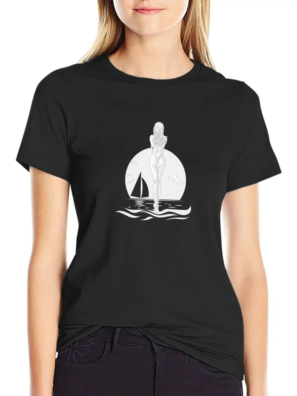 WOMAN ON THE BEACH ON SUNRISE BEACH GIFT IDEA Timeless Short Sleeve Tee – Comfy And Minimalist Design