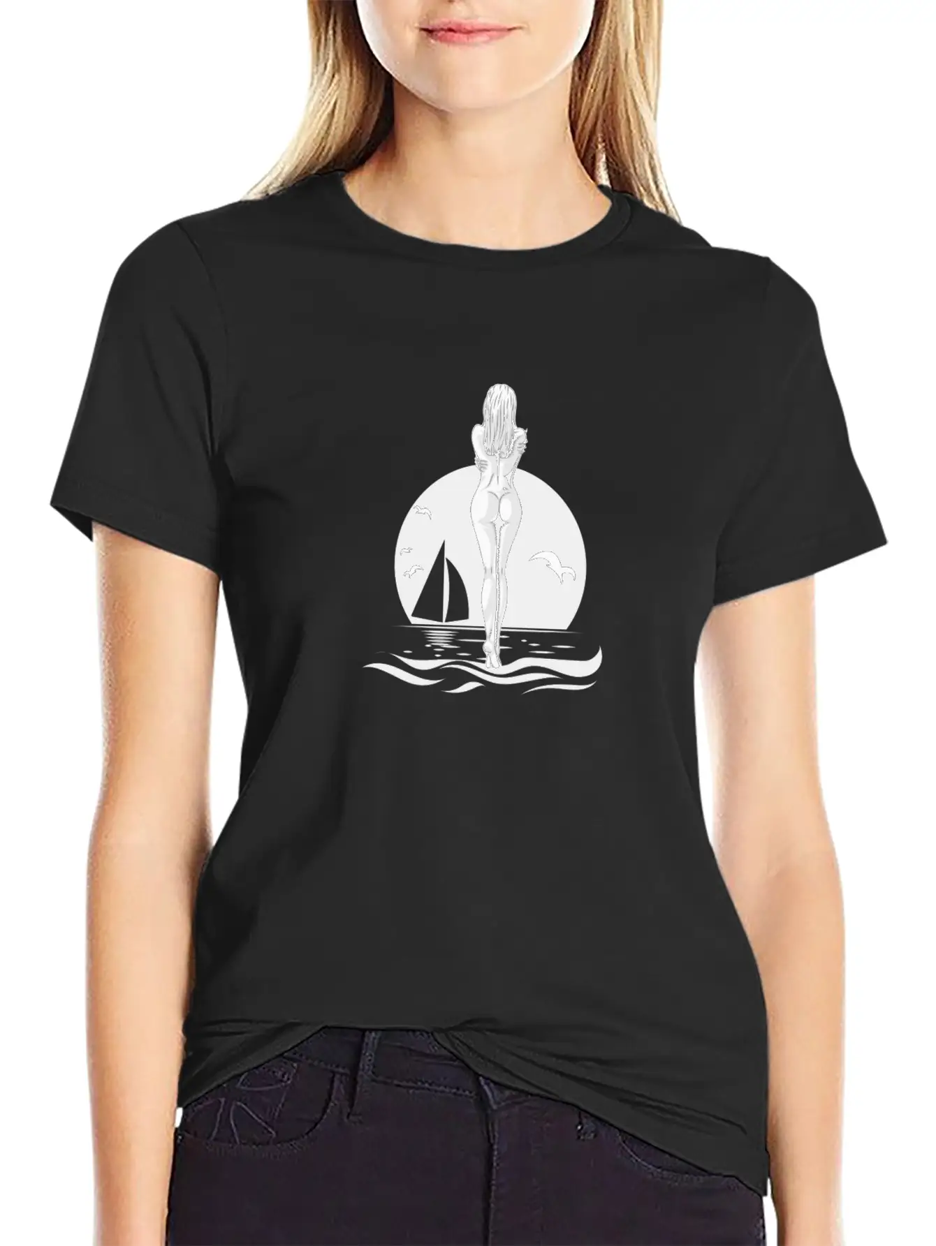 WOMAN ON THE BEACH ON SUNRISE BEACH GIFT IDEA Timeless Short Sleeve Tee – Comfy And Minimalist Design