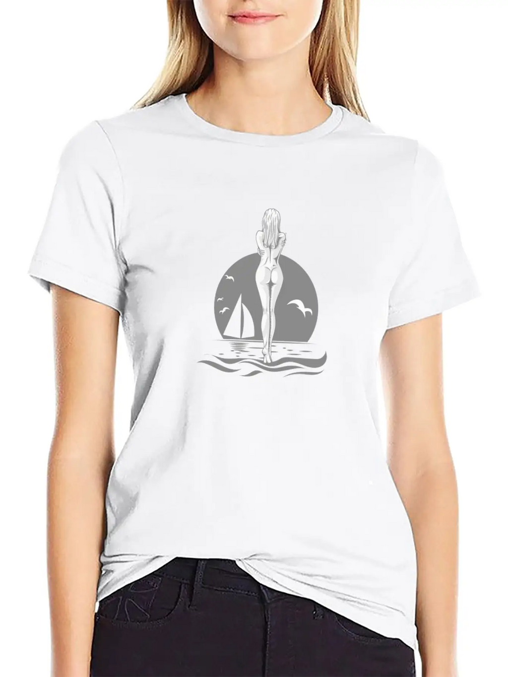 WOMAN ON THE BEACH ON SUNRISE BEACH GIFT IDEA Timeless Short Sleeve Tee – Comfy And Minimalist Design