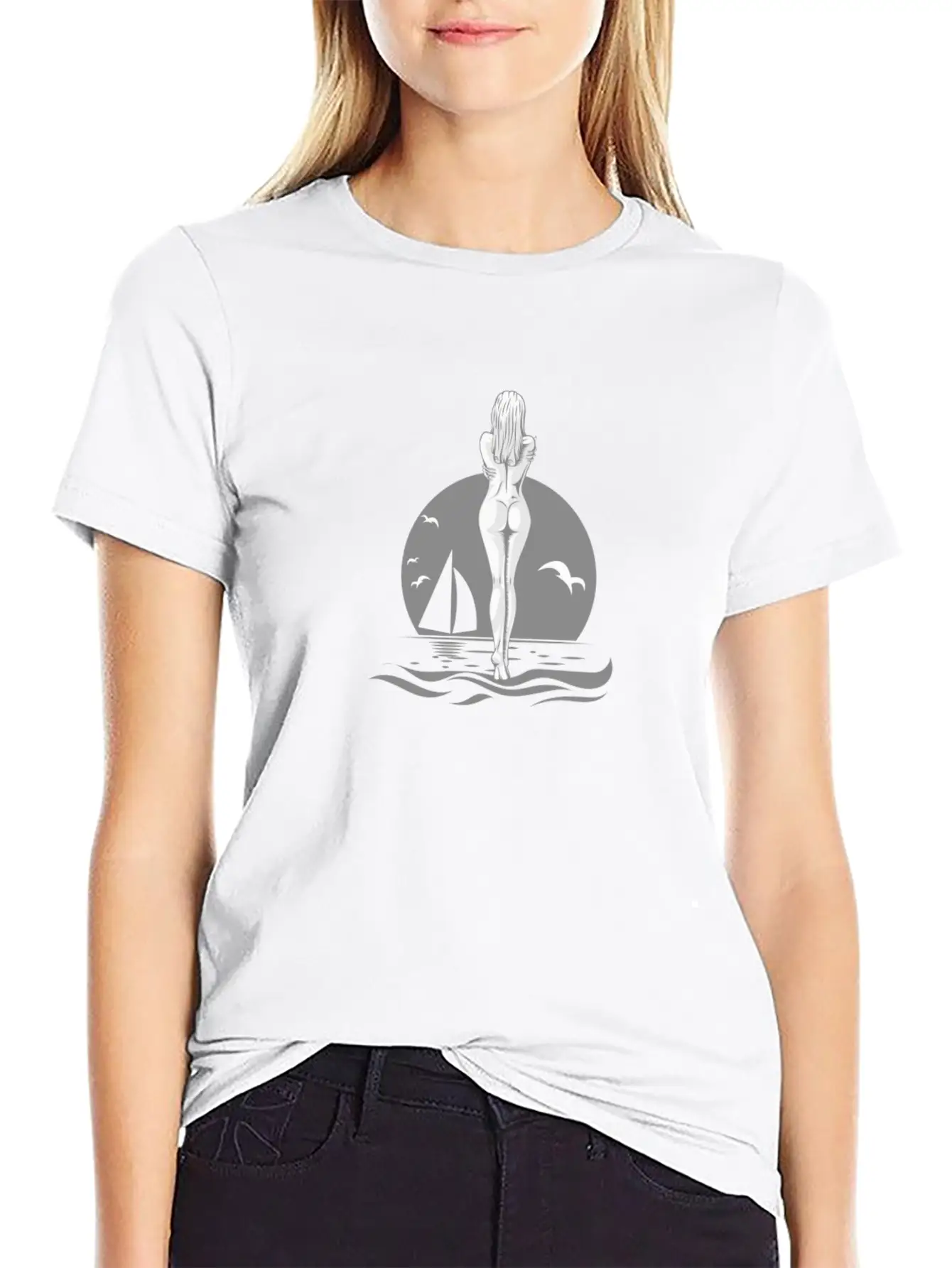 WOMAN ON THE BEACH ON SUNRISE BEACH GIFT IDEA Timeless Short Sleeve Tee – Comfy And Minimalist Design