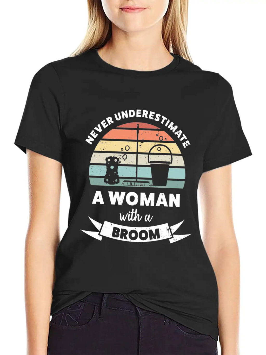 Woman With A Broom Funny Cleaning Gift Classic Cotton Tee – Unisex Comfort For Any Season