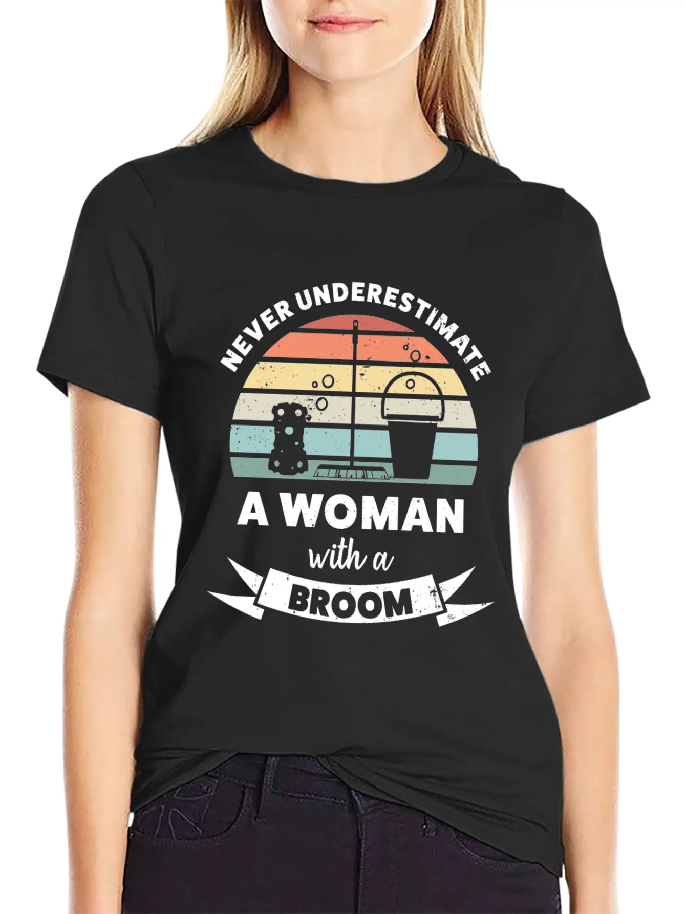 Woman With A Broom Funny Cleaning Gift Classic Cotton Tee – Unisex Comfort For Any Season