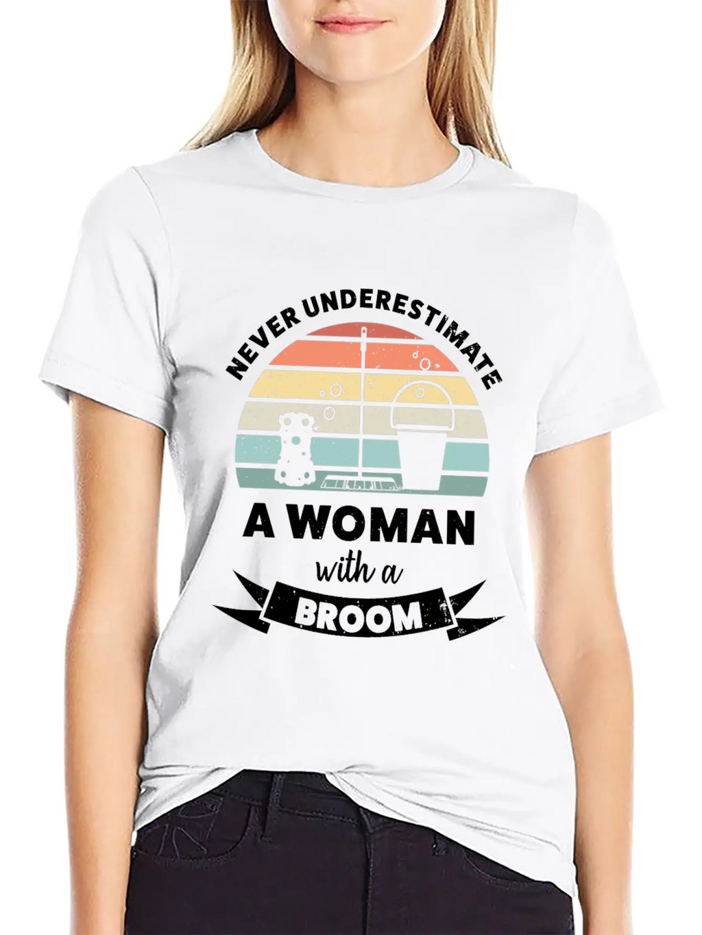 Woman With A Broom Funny Cleaning Gift Classic Cotton Tee – Unisex Comfort For Any Season