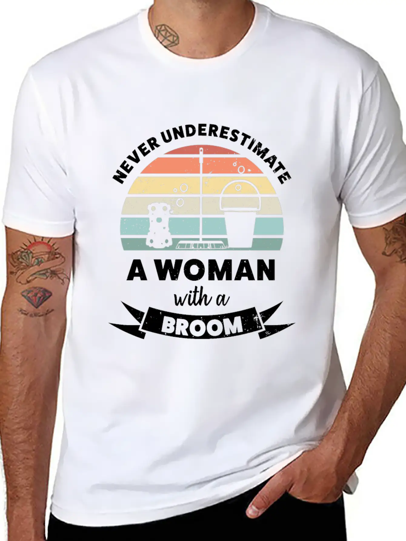 Woman With A Broom Funny Cleaning Gift Classic Cotton Tee – Unisex Comfort For Any Season