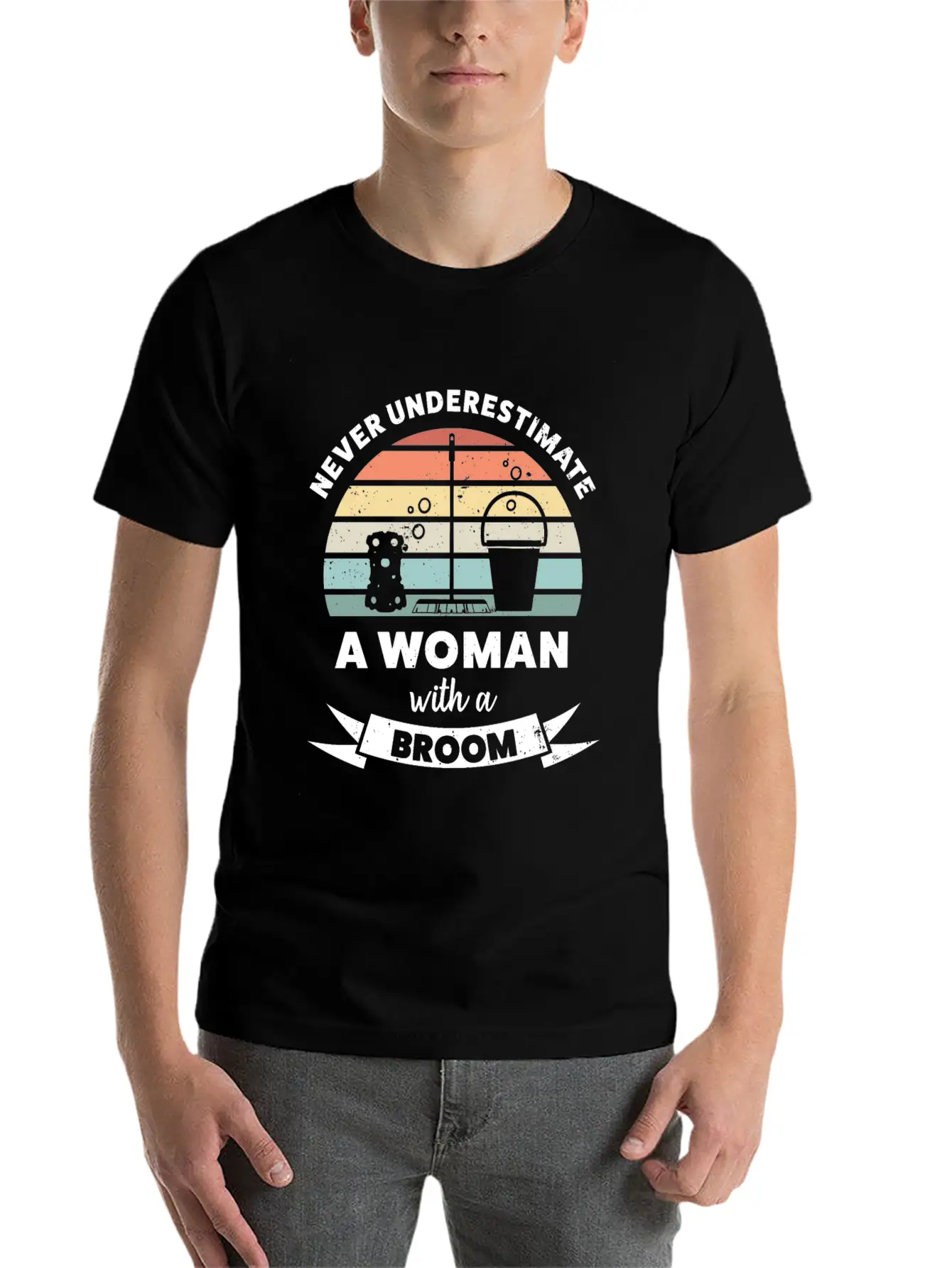 Woman With A Broom Funny Cleaning Gift Classic Cotton Tee – Unisex Comfort For Any Season